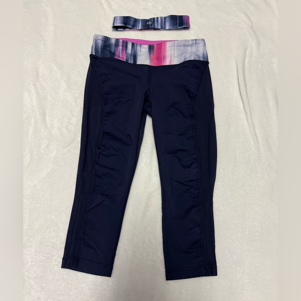 LuluLemon Retro Spin 3/4 Capri’s w/ Matching headband. Size 6
